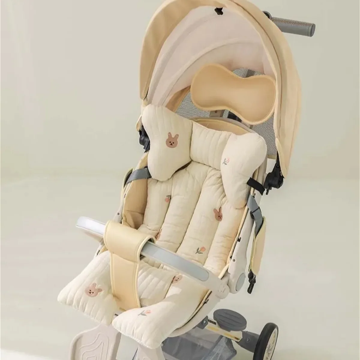 

Baby Stroller Cotton Mat for Autumn and Winter Extra Warmth Embroidery Baby Thick Hand push Stroller Seat Cushion Quilted Cotton