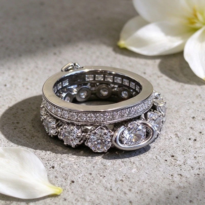 Multi Layer Crystal Ring for Women Pavé Band Alloy Statement Ring PunkVintage Jewelry Birthday Gift Party