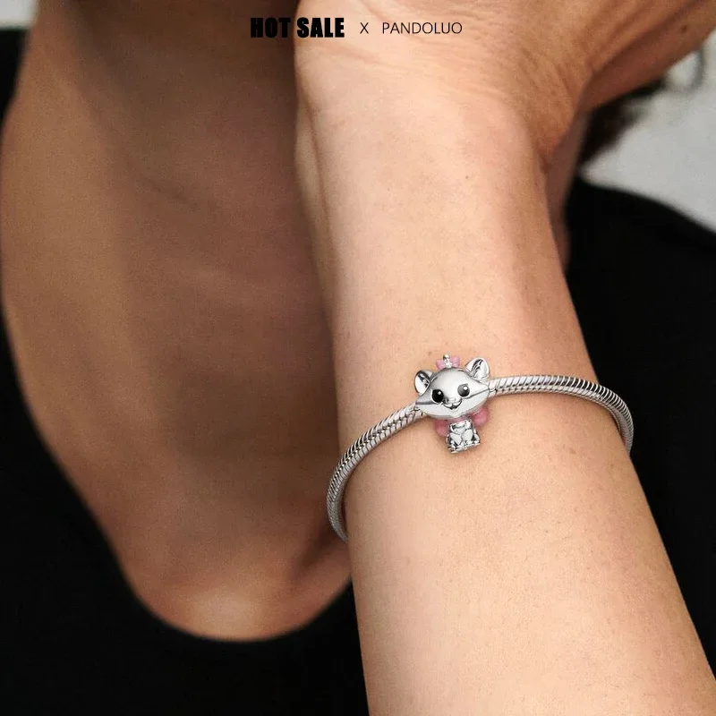 Disney The Aristocats Marie Charm Bead Fits Pando Original Bracelet Women 925 Silver Pendant Beads DIY Jewelry Hot Sale Gift