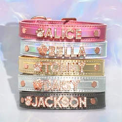 Collar personalizado para perros de cuero PU brillante con nombre