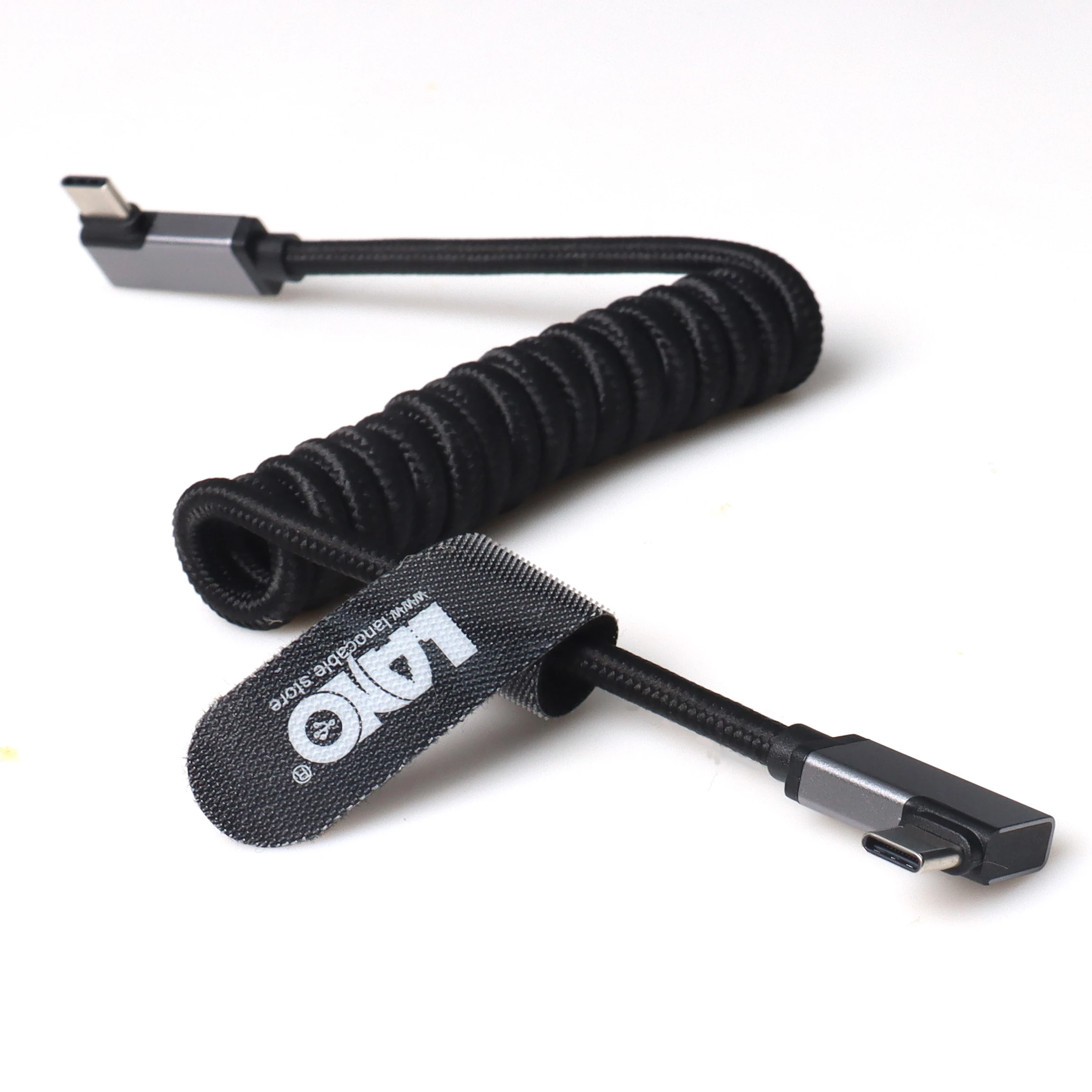 LANO C to Type C Angle Male Coiled Nylon Data Cable for Device Fast Charge Cord Type-C PD Charger Wire