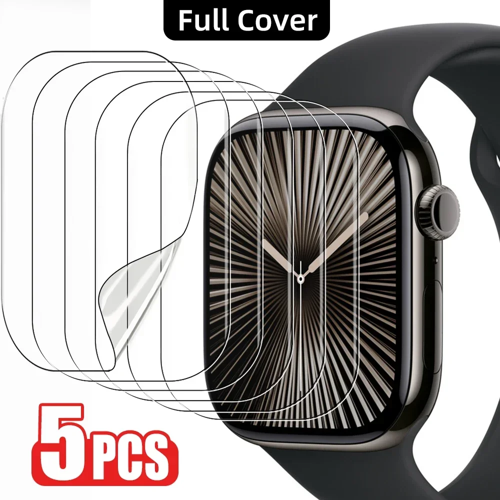 סט 5 מגני מסך לשעון Apple Watch סדרה 7–10/SE/Ultra 2, גדלים 40–49 מ"מ