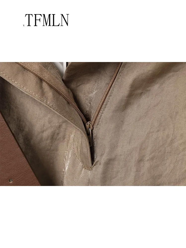 TFMLN Mode Frauen Feste Breite Bein Hose Mit Gürtel 2025, Sommer Chic Kausalen Zipper Volle Hosen Einfache Weibliche High Street Hosen