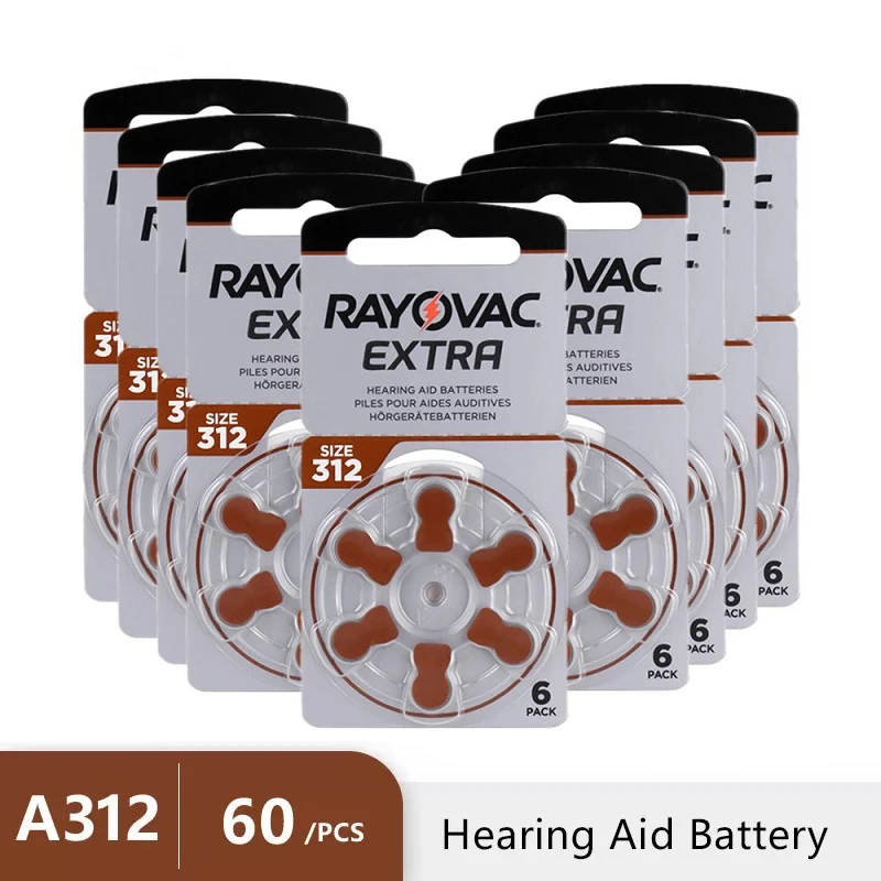 60Pcs Hearing Aid Batteries 312 A312 312A ZA312 312a PR41 Rayovac Extra Zinc Air Button Ear Aid Batteries For Hearing Aids 312