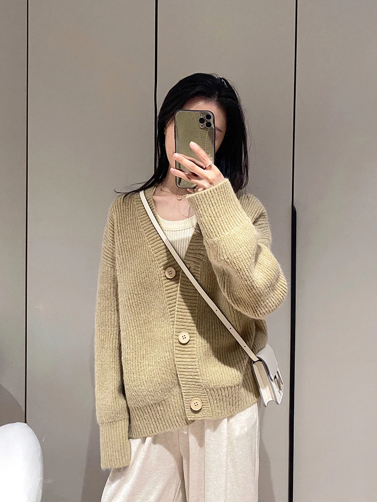 

Мягкий уютный большой кардиган-свитер для женщин, свободный крой, V-образный вырез, европейский стиль, верхняя одежда на весну, осень, зиму, синий, в стиле Lazy Sle High E