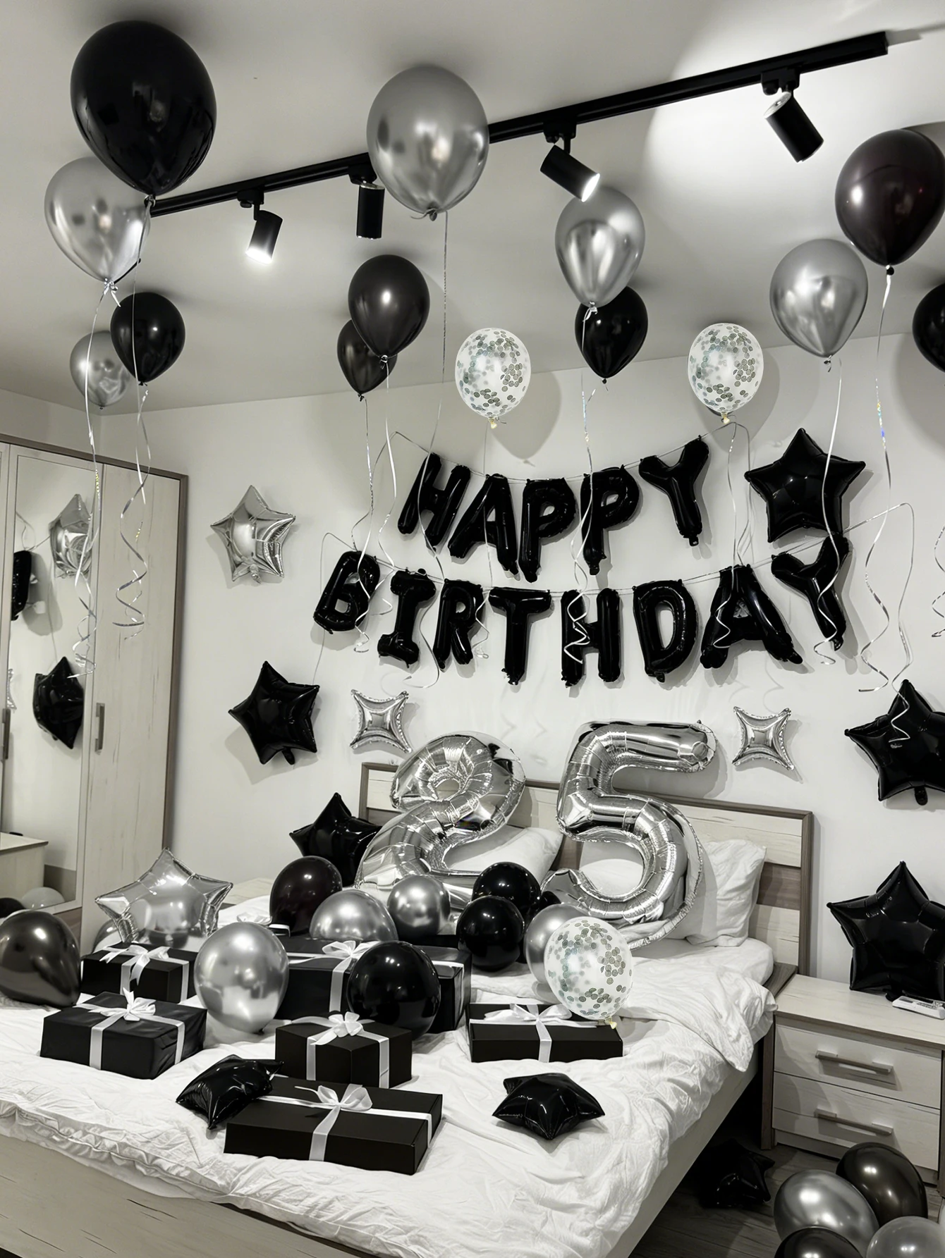 51-teiliges Schwarzes Happy-Birthday-Ballon-Set für Geburtstagsdekorationen, Party-Dekorationen, Happy Birthday, Geburtstagsfeiern