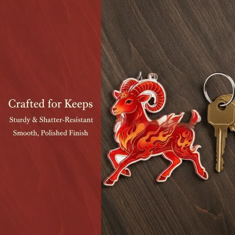 Year of the Goat Sheep Ram Hanging Charm Acrylic Zodiac Pendant Red Gold Auspicious Design for Lunar New Year Shop Decoration