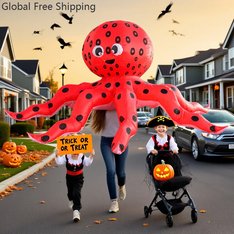 

Надувной костюм осьминога, костюм для взрослых, праздничное платье, забавный надувной комплект для косплея, костюм для Хэллоуина, Рождества, праздника, вечеринки, реквизит