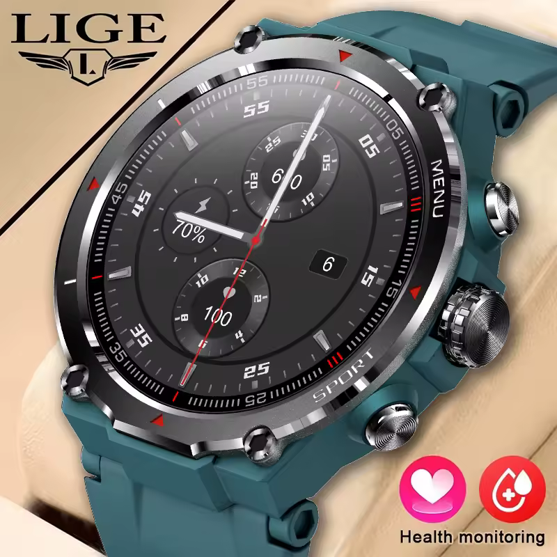 LIGE-reloj inteligente deportivo para hombre, accesorio de pulsera resistente al agua con llamadas, Bluetooth, GPS y asistente de voz, pantalla HD de 2024 pulgadas, 1,32