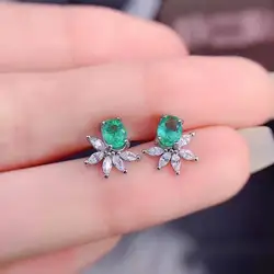 New fashion flower emerald colored gemstone earrings 925 silver high-definition blue-green Paraiba ice flower cut earrings