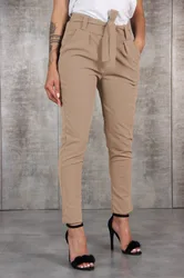 Summer Simply Solid Color Casual Pockets Straight Elastic Waist Lace Up Long Trousers Women