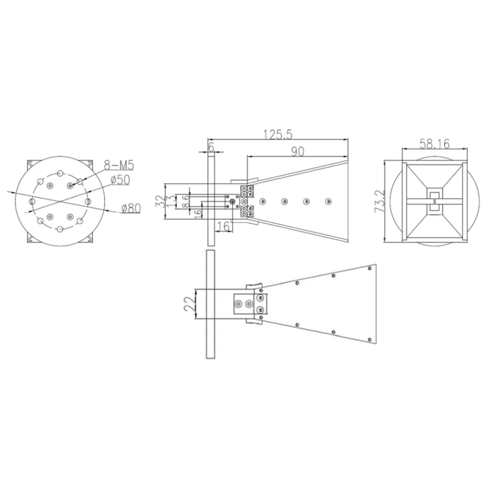6GHz~18GHz C Band To Ku Band Single Line Polarization Pyramid Horn Antenna 2 SWR SMA-50K Interface