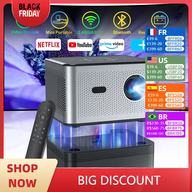 XNANO 300ANSI 4K Mini Portable Projector Android WiFi BT5.0 LED 1080P Home Theater Auto Keystone Projector with Battery