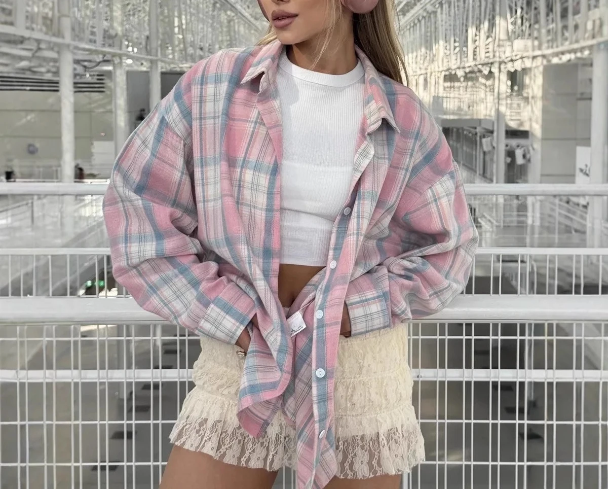 

2025 Autumn and Winter New Shirt Lazy Style Versatile Loose Plaid Long-sleeved Women's Shirt