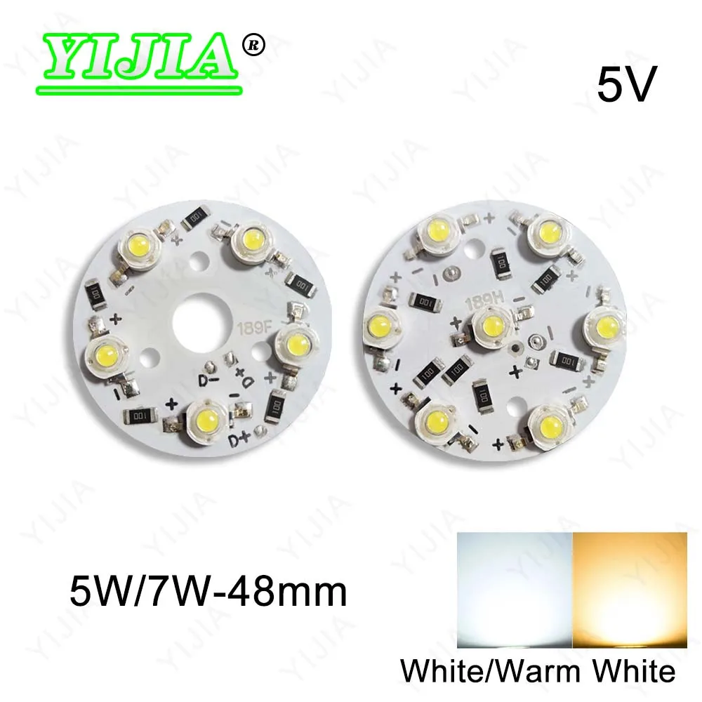 

5V LED Light Board 5W 7W Warm White Dia48mm With Lamp beads PCB Plate No Need Drive Direct USB For DIY Downlight Light Bulb Tube