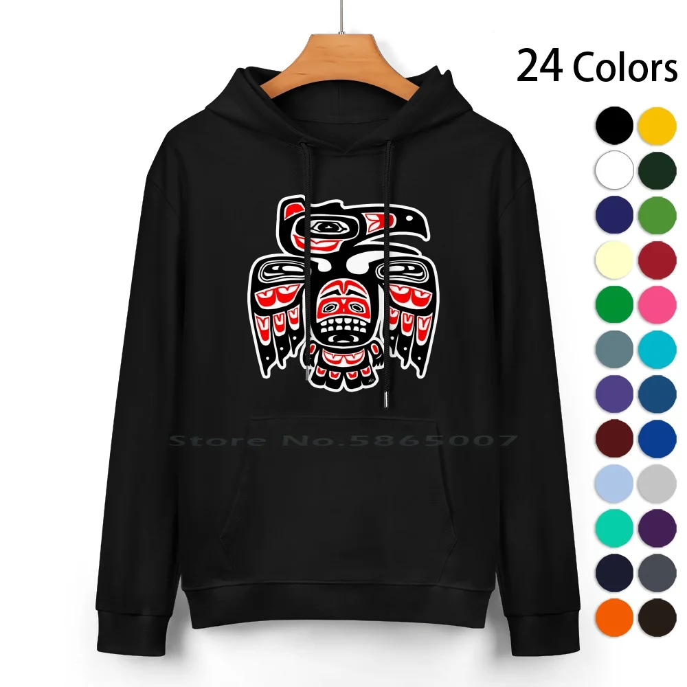 

Alaskan Eagle Pure Cotton Hoodie Sweater 24 Colors Inuit Tlingit Alaska Pacific North West Tribe Indian Wisdom Trickster Animal