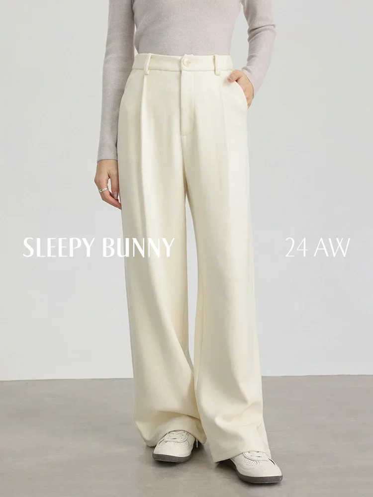 High Waist Straight Knit Pants Women Spring Loose Fit Petite Warm Thickened Casual Wide Leg Trousers Comfortable Elegant Style