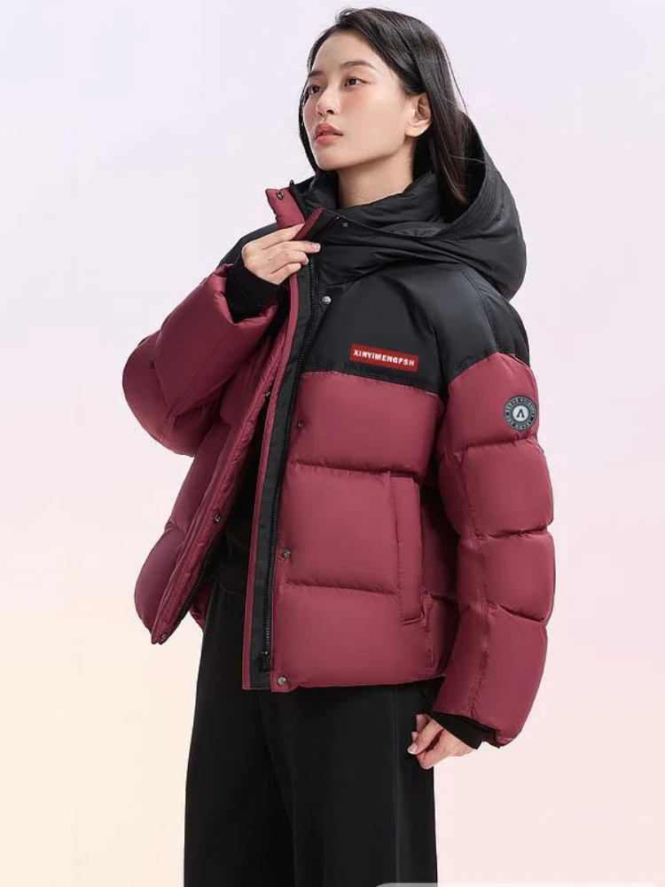 Luxury Brand Winter Warm High-Quality Crop Puffer Jacket Parkas Windproof Hooded Women Patchwork Cotton Padded Coat Long-Sleeved