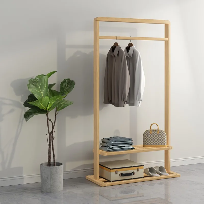 Solid Wood Clothes Rack for Bedroom Hotel Airbnb Walnut Standing Garment Stand Simple Floor Clothing Hanger