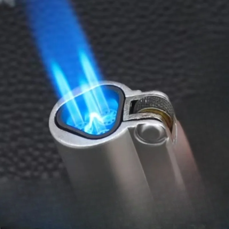 Metal Three Jet Flame Windproof Inflatable Cigar Lighter Outdoor Portable Lighter Grinding Wheel Ignition Method Smoker Gift
