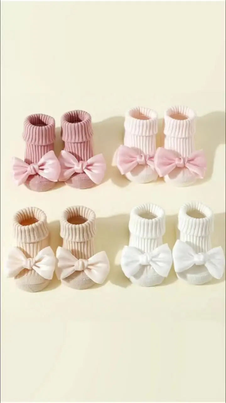 4 pares de calcetines para niños pequeños con lazos, lindos calcetines tobilleros de algodón suave para niñas, calcetines antideslizantes de moda para bebés recién nacidos de 0 a 24 meses