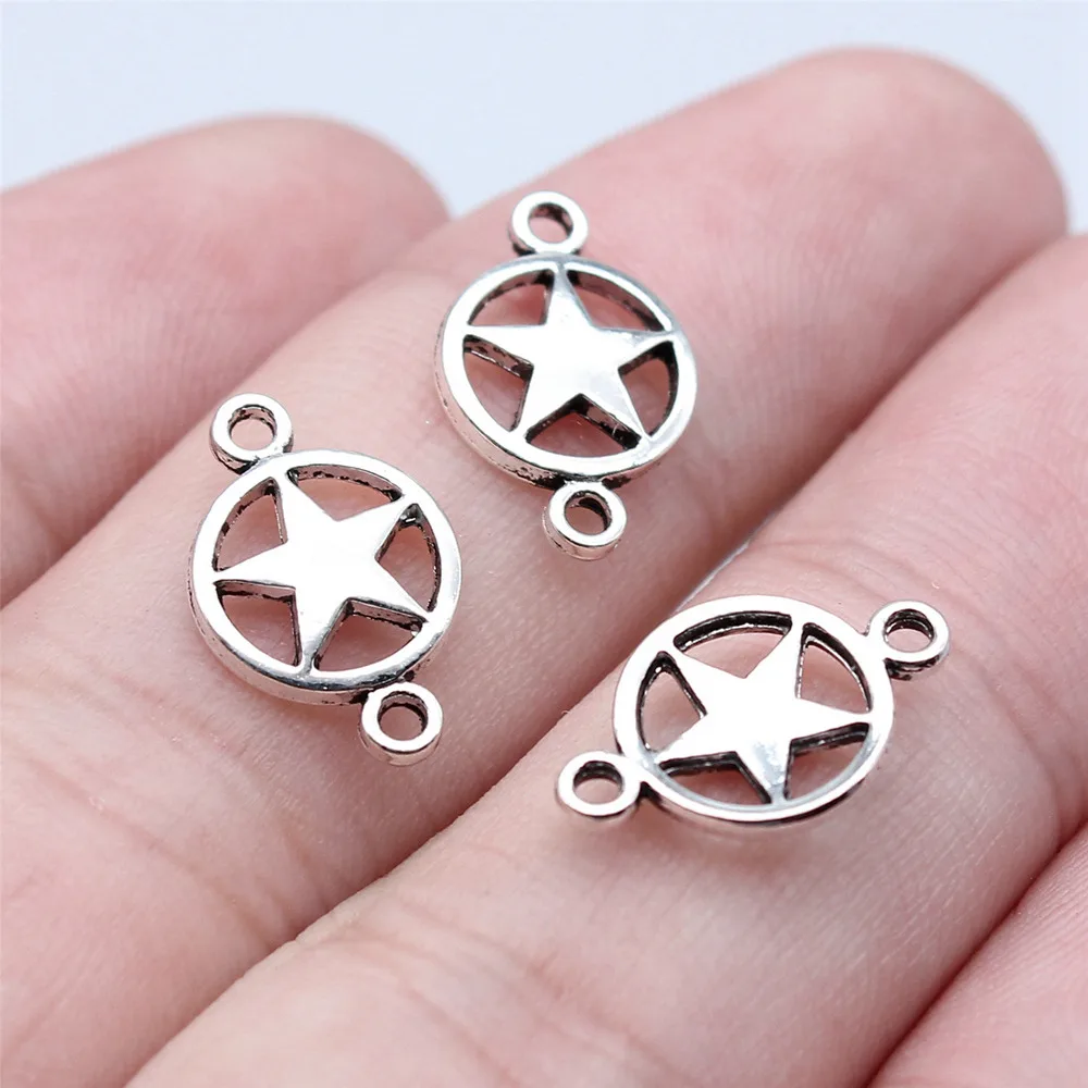 40pcs/lot 10x16mm Pentagram Connector For Jewelry Making Antique Silver Color 0.39x0.63inch