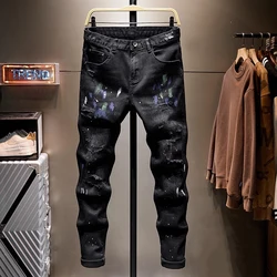 Jeans da uomo di moda di strada colore nero elastico elasticizzato Skinny Fit Jeans Punk con cerniera Designer Hip Hop Denim Pencil Pants Hombre