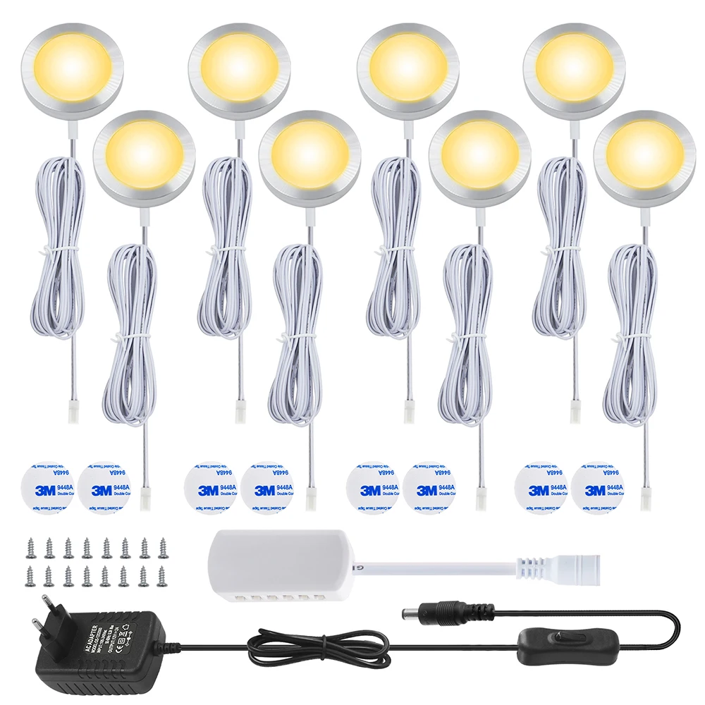12V Under Cabinet LED Light Switch Power Kit Collection Round Spot Lamp Thin Ceiling Lights Tape for Kitchen Wardrobe Closet