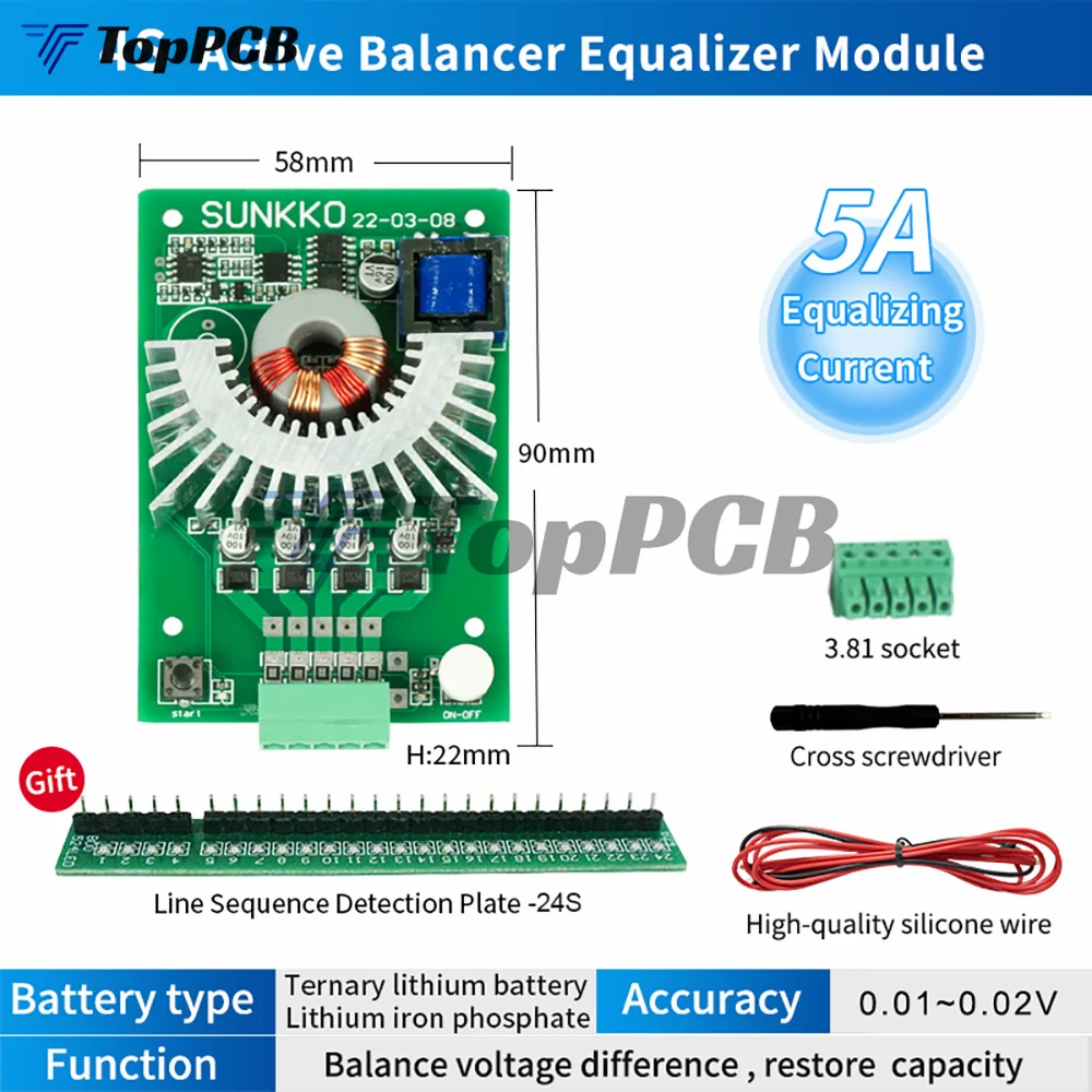 BMS 4S 5A Lifepo4 Lithium Battery Active Balancer Equalizer Module with Line Sequence Detection Plate for Ebike Escooter