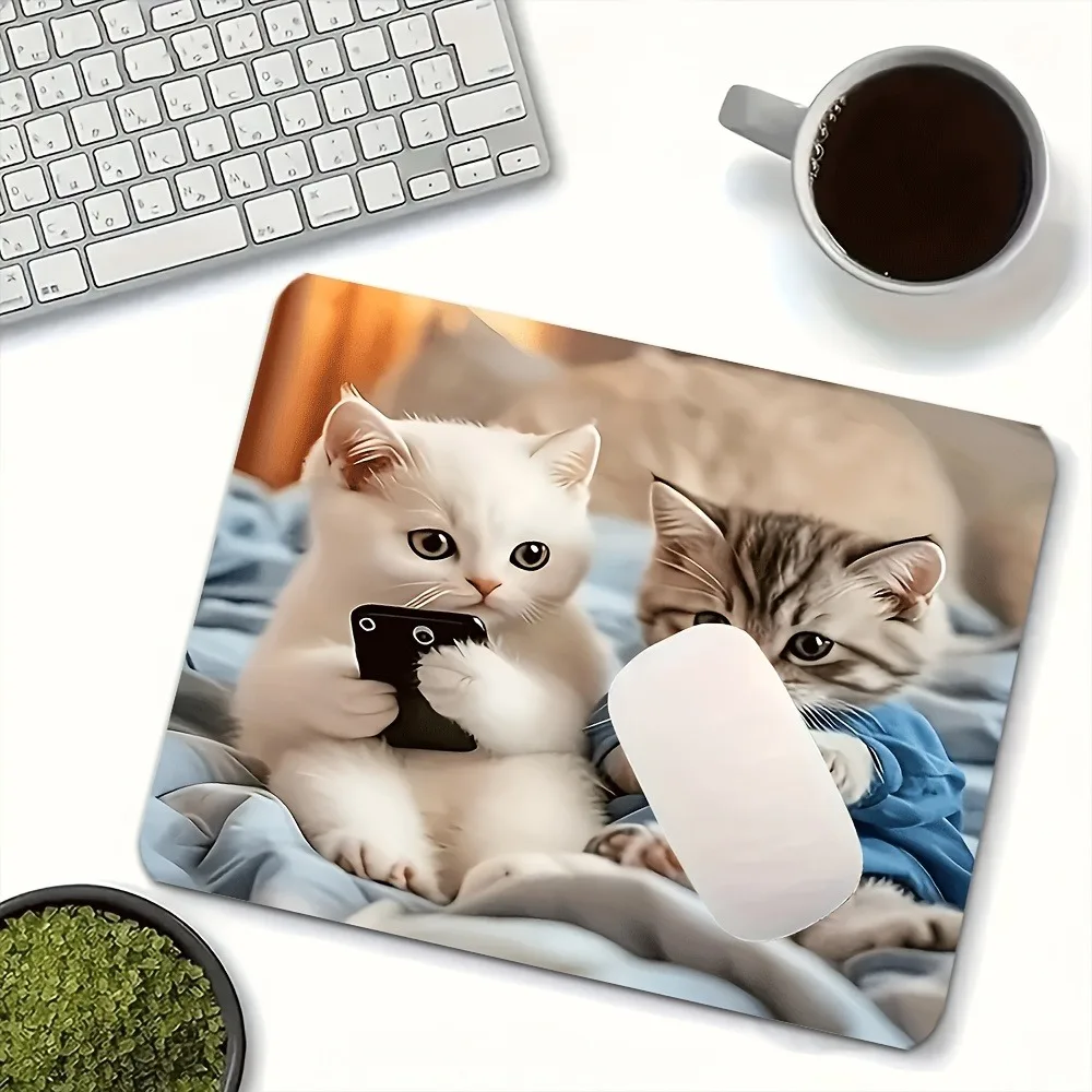 Two Kittens Gaming Mouse Pad, Cute Mobile Game Pattern Office Study Computer Desk Mat