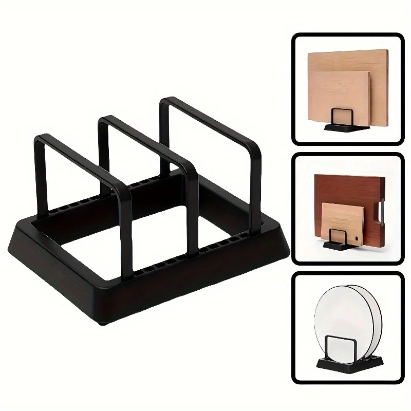 Estante organizador de cocina 3 en 1: bandeja de almacenamiento de secado que ahorra espacio para ollas, sartenes, tapas y tablas de corte, organizador de encimera duradero