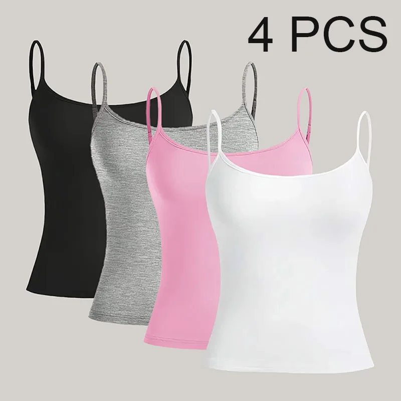 4PCS New Casual Simple Solid Color Camisole Women's Fashion Versatile and Camisole With Adjustable Shoulder Straps Tops Y2K