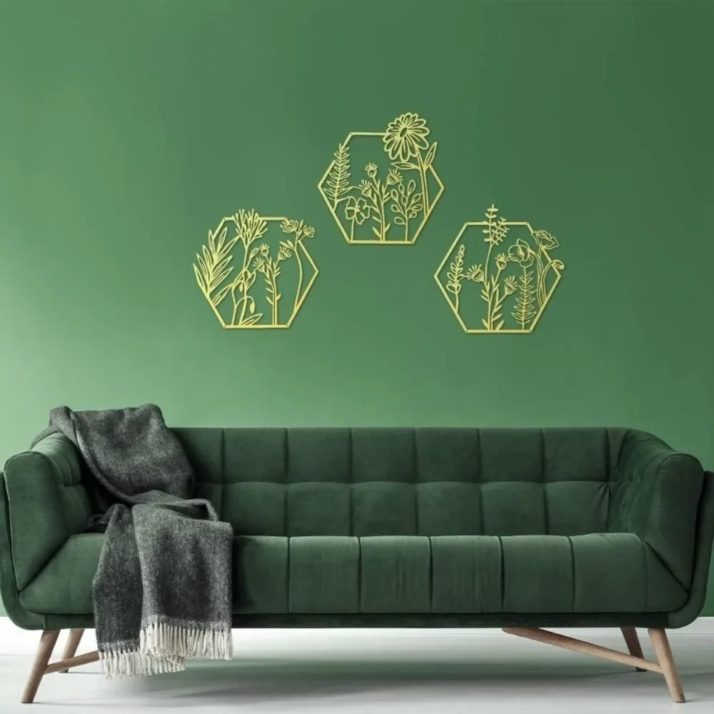 CIFBUY Metal Wall Art Simple Floral Sculpture Iron Hanging Decor For Living Room Bedroom Home Interior Gift
