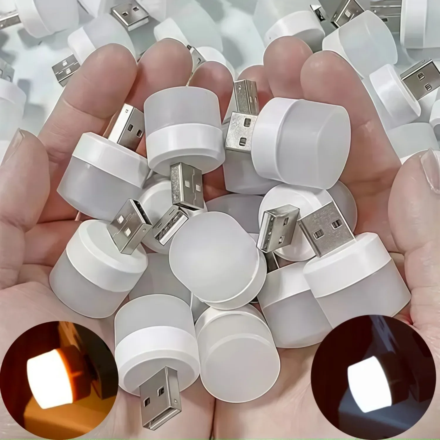 2/4/10/20Pcs USB Night Lights, Mini Portable LED Lamp Plug-in Warm White Eye-Caring Nightlight for Bedroom Nursery Camping
