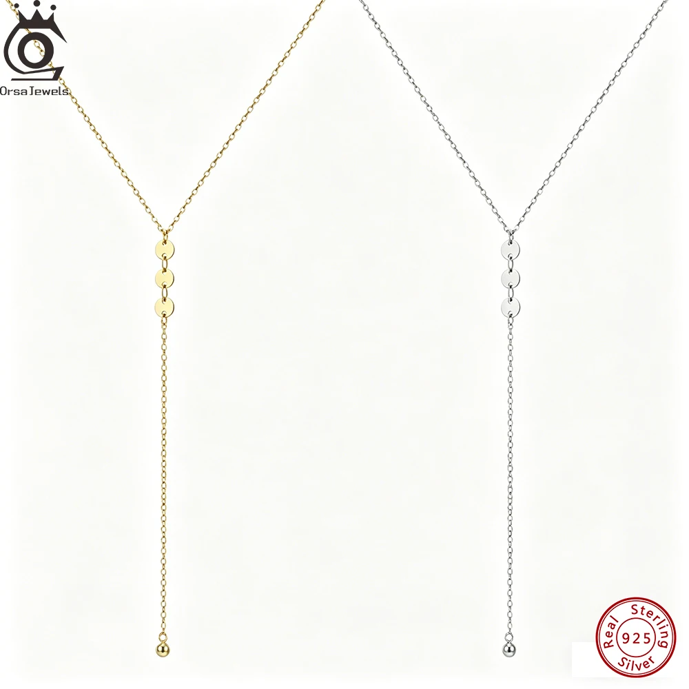 

ORSA JEWELS Sexy 925 Sterling Silver Y-shaped Long Chain Necklace for Women Summer Causal Jewelry Accessorry BQN42