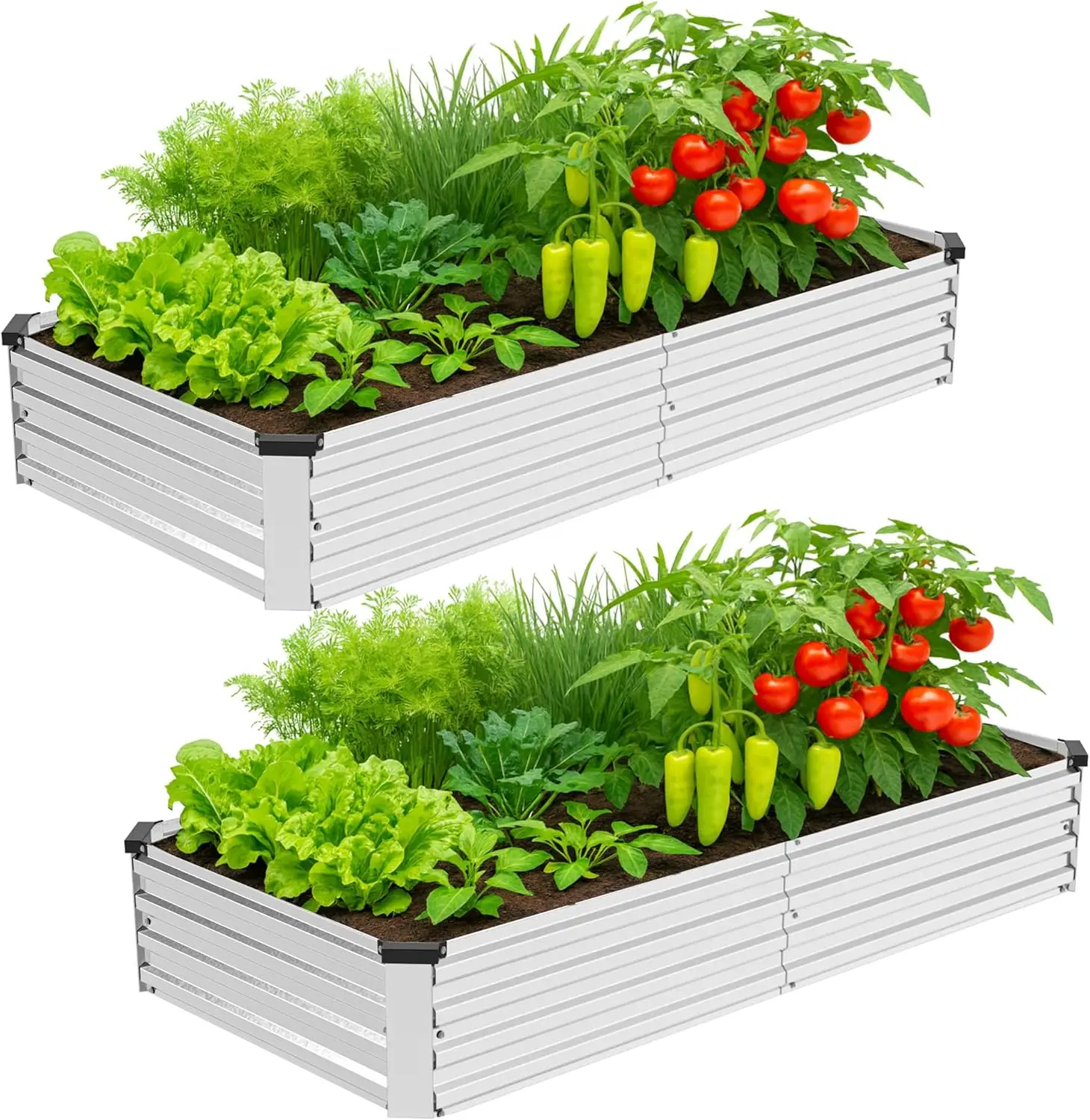 

2-Pack 8x4x1ft Galvanized Metal Raised Garden Bed Kit for Vegetables, Herbs, Flowers, Open-Bottom Design