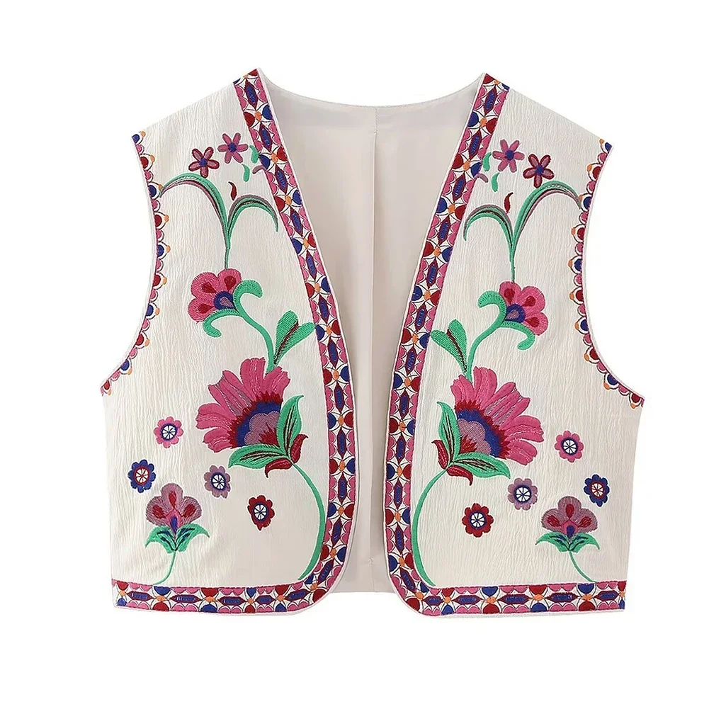 Embroidery Vest For Women Y2k Vintage Casual Sleeveless Cardigan Waistcoat Top Fashion Woman Floral Embroidered Vest