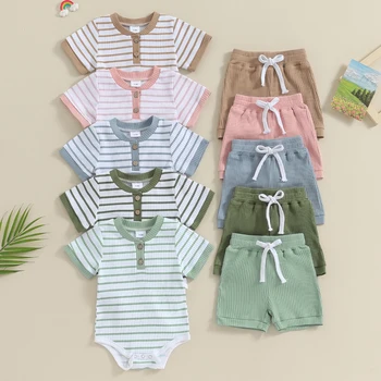 4049-84b4a5.jpg Baby 2-Piece Summer Outfit – Striped Romper & Elastic Shorts Set (0–18 Months)