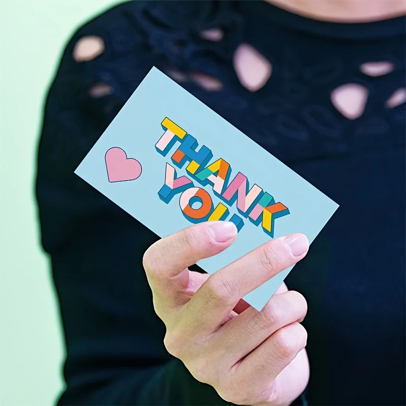 50pcs Colored Thank-you Cards with Blank Message on The Back, Suitable for Small Businesses, Customers, and Supporters