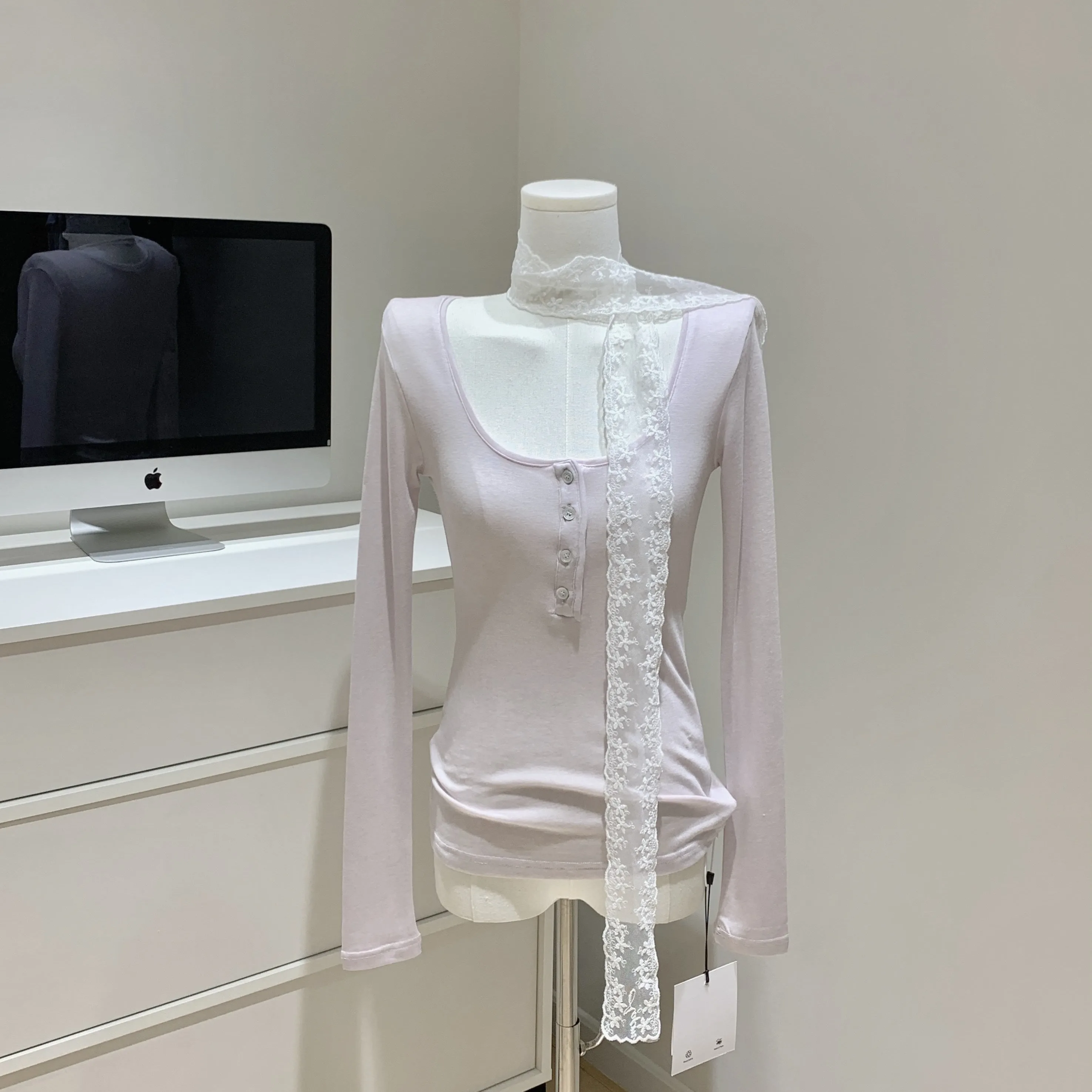 Faionable Bequemes Damen-T-Shirt mit Dongda Gate ell-Knopf, lockere Passform, UV-Schutz, langes Sommer-Top aus Sve Ry-Faser