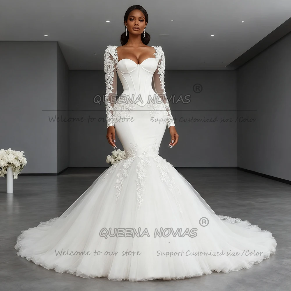 

Desinger Lace Appliques Lace Appliques Bridal Gowns Customized Long Sleeevs Sweetheart Mermaid Wedding Dresses For Bride Clothes