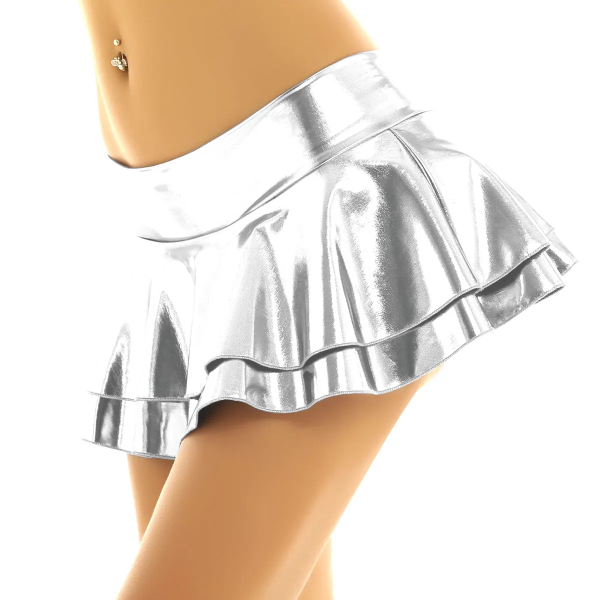 

Sexy Women's Skirt Wet Look Metallic Shiny Bodycon Faux Leather Hotsexy Low Waist A-line Pleated Mini Short Skirt Party Clubwear