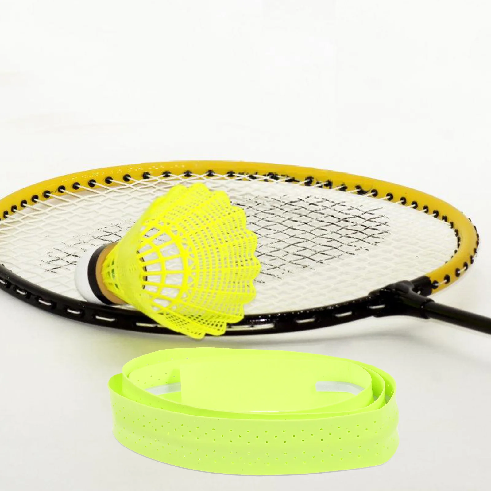 

5pcs Fluorescent Green Badminton Sweatband Tennis Overgrip Tape Punch Hole Softball Bat Replacement Non Slip Racket Grip