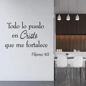 Posso hacer todas las cosas a través de Cristo que me fortalece pegatina de pared española dormitorio versículo de la Biblia pegatina española