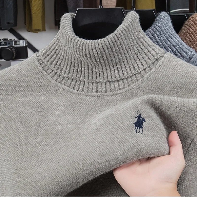 Luxury Men's Autumn Winter Long Sleeved Sweater Jacket High Neck Paul Embroidery Business Casual Old Money Style Men's Clothing