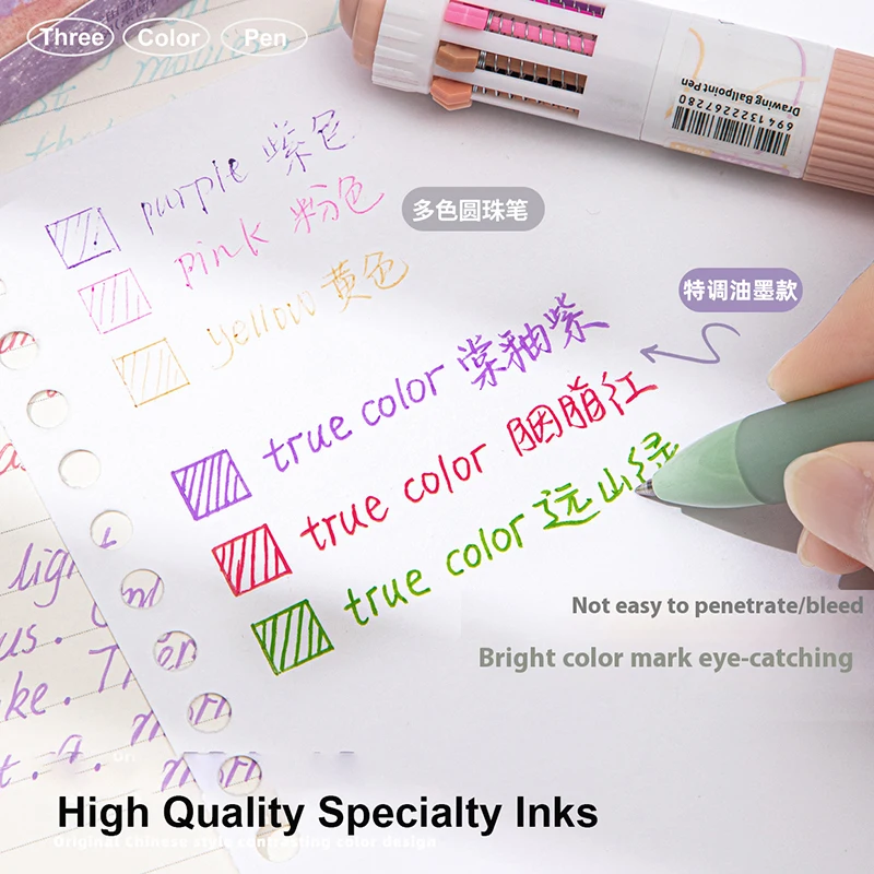 3 in 1 Multifunctional Pen 0.5mm Tri-color Fast-drying Ballpoint Pen 1s Color Switching Efficient Study Office All-around Tools