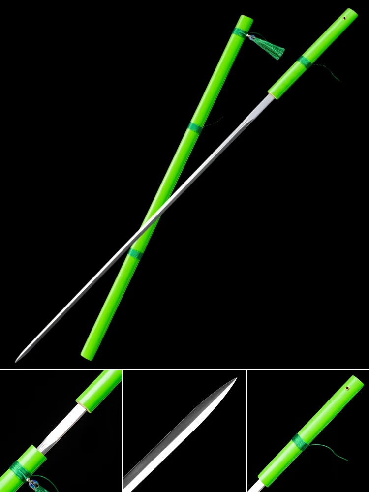 Espada de Aço de Alto Manganês Tang Jian Chinesa com Lâmina Afiada e Bainha de Bambu Real, Katana Samurai de Tamanho Completo para Decoração de Casa