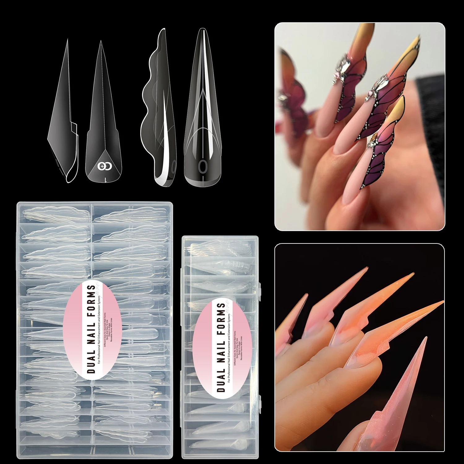 140/150pcs Butterfly Dual Nail Forms Acrylic Nails Extension Top Forms for Poly Nail Gel Reusable Quick Building UV Gel Molds