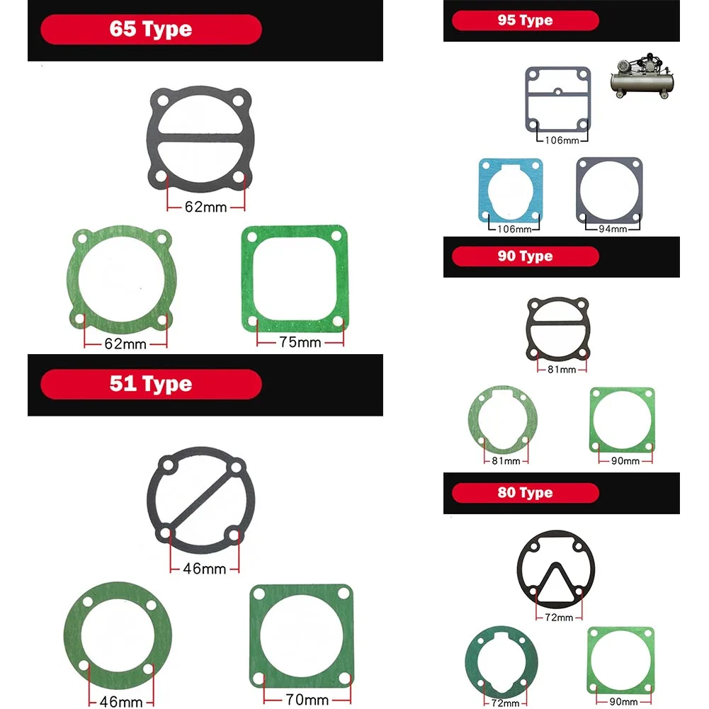 Practical Head Gasket Set For Air Compressor Washers 3PCS 51/65/80/90/95 Type Piston Ring Portable Rebuild Kit