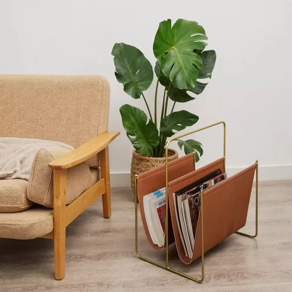 Living room metal magazine rack retro study floor rack office wall mounted shelf multi-layer file storage basket